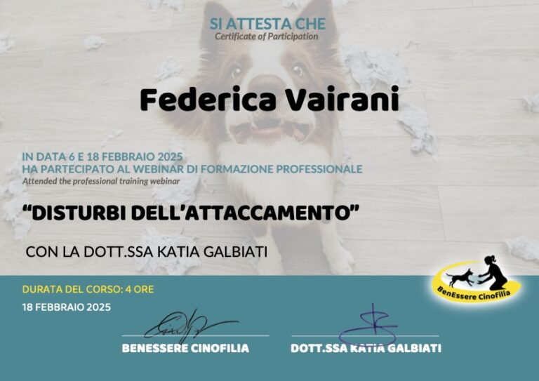 ATTESTATO Benessere cinofilia Disturbi dellAttaccamento 768x543